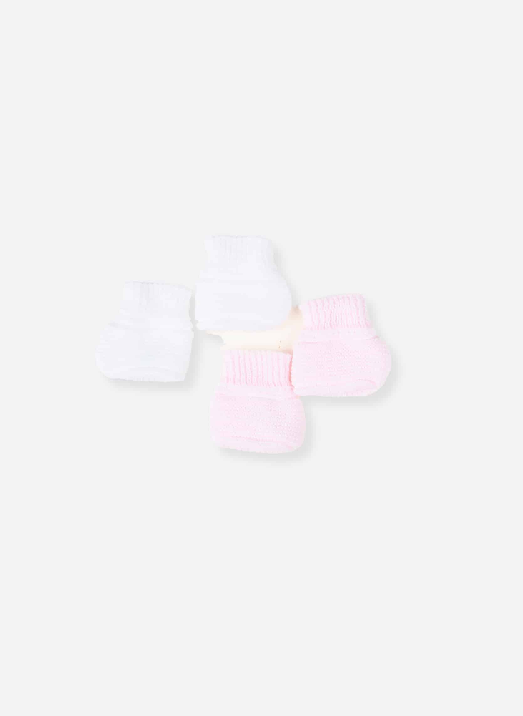 Lot de 2 paires de bottons bébé naissance blanc et rose, tricotés en France