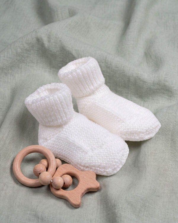 Chaussons bébé 100% laine en laine mérinos Cashwool, coloris blanc