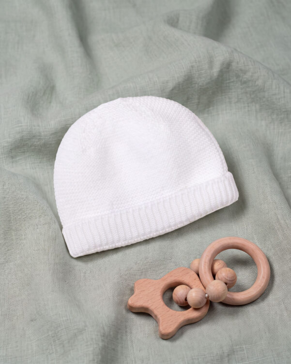 Bonnet bébé 100% laine en laine mérinos Cashwool, coloris blanc