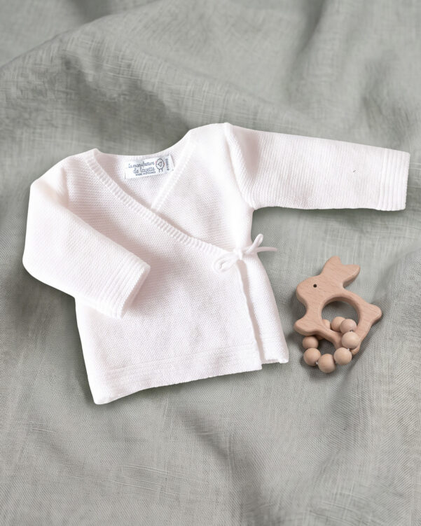 Brassière bébé 100% laine en laine mérinos Cashwool, coloris blanc