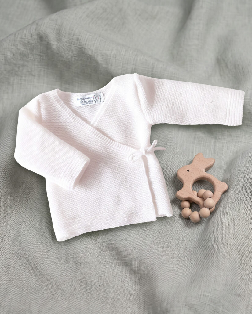 Brassière bébé 100% laine en laine mérinos Cashwool, coloris blanc