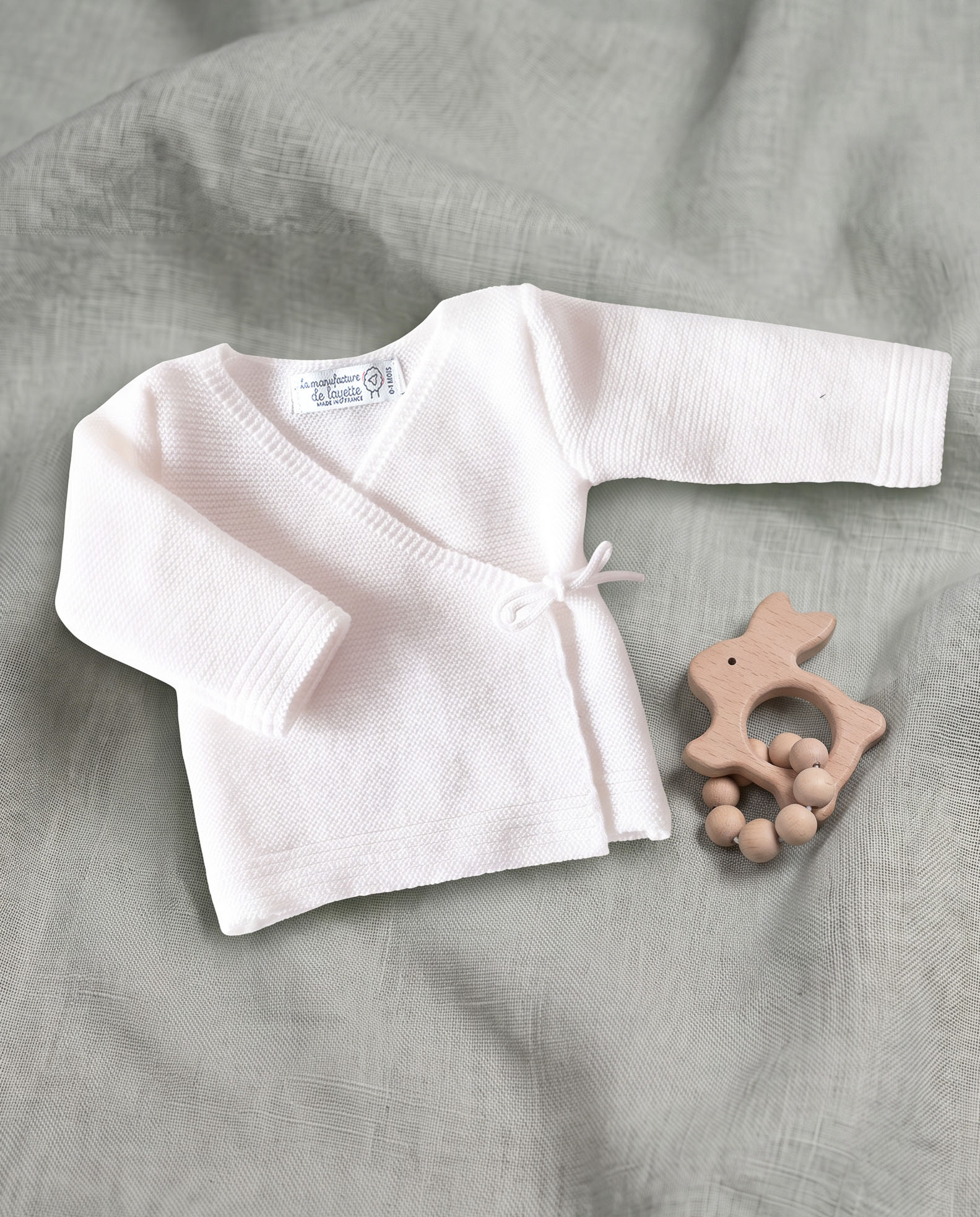 Brassière bébé 100% laine en laine mérinos Cashwool, coloris blanc